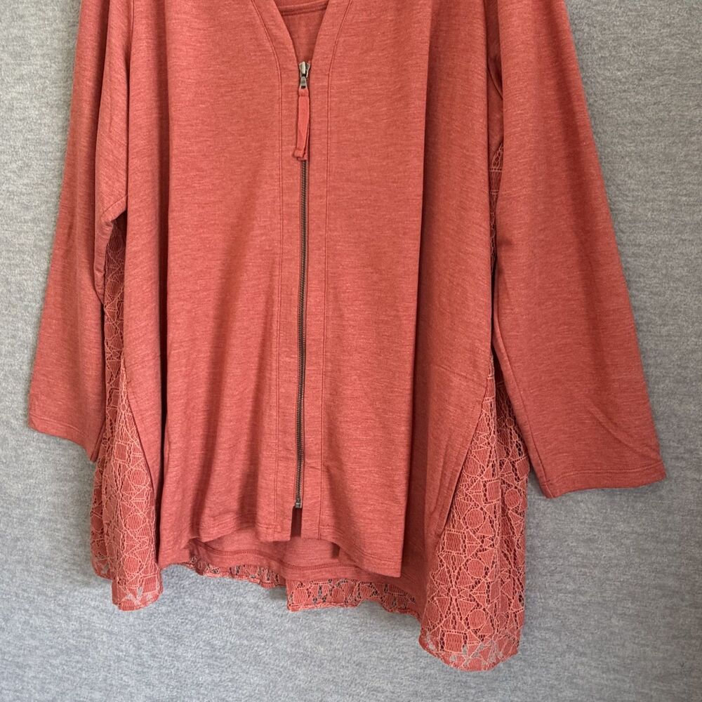 LOGO Lori Goldstein Layering Top 2X Lagenlook Full Zip Lace Long Cardigan Duster - Picture 3 of 12